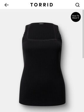 torrid Black Square Neck Lace-Trim Tank